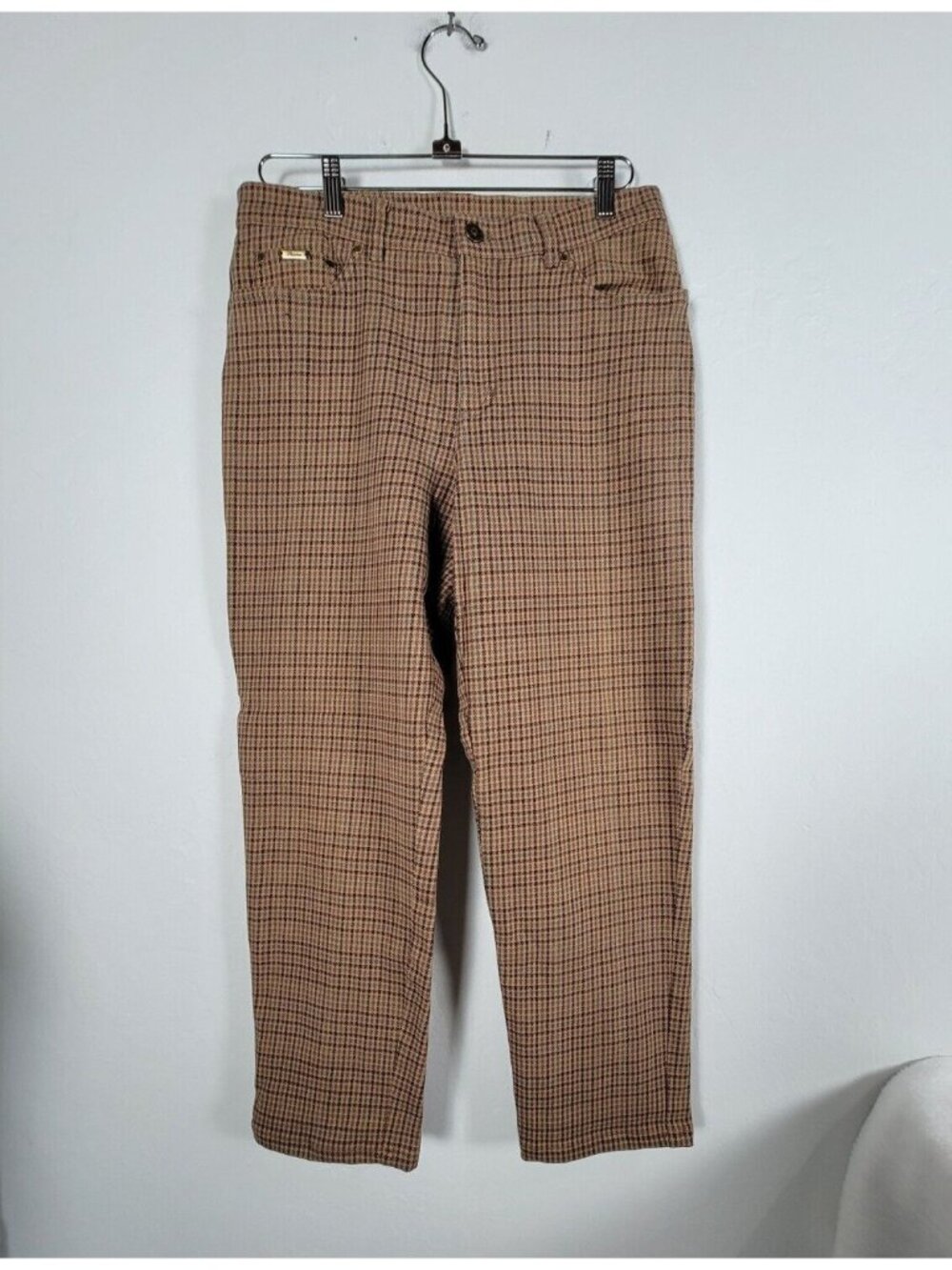 Lauren Ralph Lauren Women's Brown Plaid Flat Front Dress Pants Size 12 Pockets